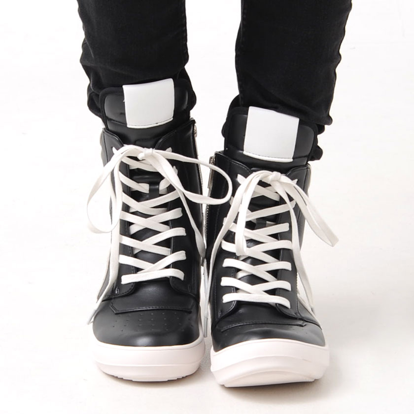 イケオジ スニーカー メンズ ハイカット ミスタ—ジョージ 40代 50代 60代 ブランド レースアップハイカットスニーカー/全3色シューズ 靴 PUレザー レースアップ ストリート ホワイト ブラック 黒 白