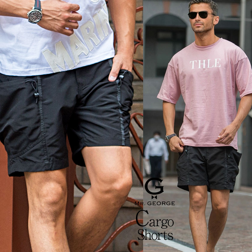 イケオジ ハーフパンツ メンズ ちょいワル オヤジ ミスタ-ジョージ 40代 50代 60代 ファッション おしゃれ ブランド 大人 カジュアル アウトドア ショートパンツ 短パン ショーツ カーゴパンツ 膝上 ひざ上 ミリタリー 黒 ブラック ガーデンパンツ シンプル 無地
