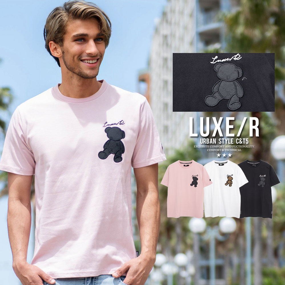 LUXE/R 럭셔리 T셔츠 맨즈 반소매 T셔츠 브랜드 탑스 컷소우 이너 베어 곰 자가드 로고 헝겊 자수 면 코튼 옷 봄 여름 유니섹스[우]]
