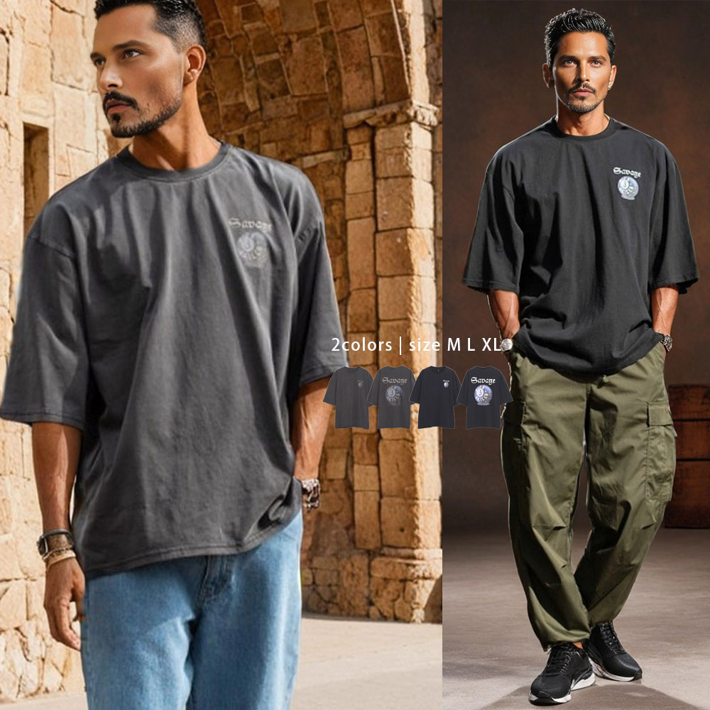 Rakuten - 40代 50代 Tシャツ メンズ イケオジ ちょいワル おしゃれ ファッション メンズ 半袖 ブランド 半袖40代 50代 Tシャツ エイトボール 8ボール ヴィンテージ ピグメント ウォッシュ 古着 ロゴ プリント 大人 グレー 黒 中年男性 春 夏