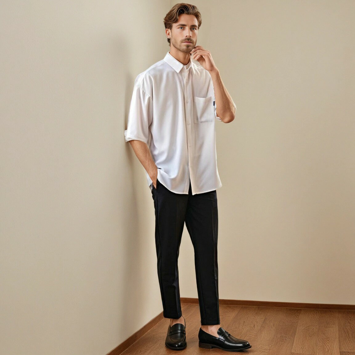 40代 イケオジ メンズ ちょいワル シャツ 半袖シャツ ブランド 接触冷感 涼しい ストレッチ 伸縮性 半袖 大きいサイズ シンプル 無地 大人 イージーケア 白シャツ 黒 白 ゆったり 中年男性 おしゃれ ファッション 60代 50代 旦那 夫 服 春 夏