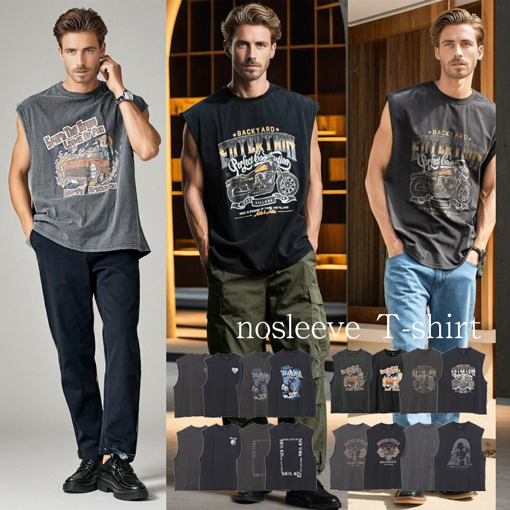 Tシャツ ノースリーブ ノースリーブTシャツ タンクトップ 古着風 ヴィンテージ ビンテージ 色落ち