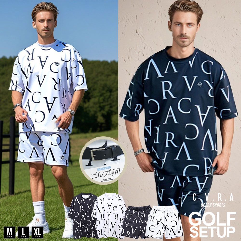 ジーフォア ゴルフ 新作メンズ 半袖 ブラックショートパンツとTシャツ