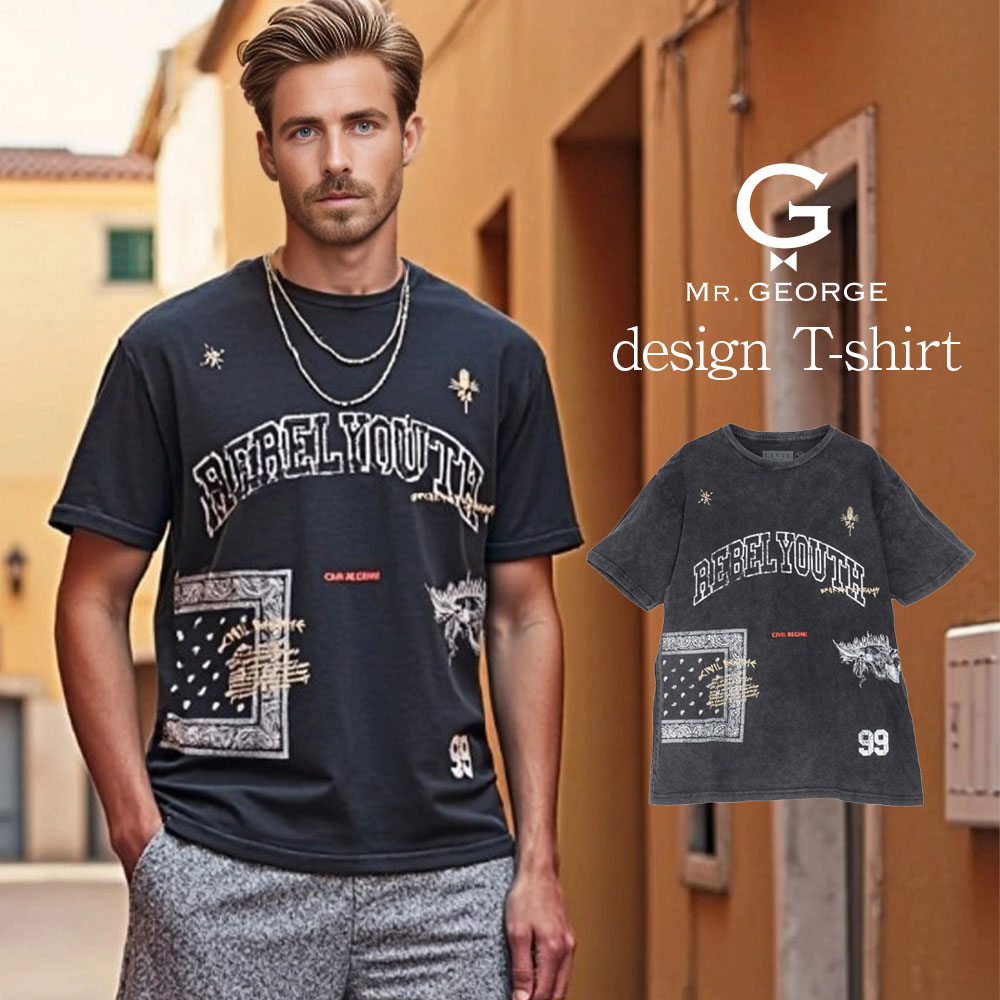 Rakuten - イケオジ ちょいワル おしゃれ 40代 50代 メンズ ファッション Tシャツ おしゃれ 半袖 半袖Tシャツ カットソー プリント 色落ち ブリーチ 古着風 古着 CIVIL REGIME シヴィル レジーム クルーネック 中年男性 服 春 夏