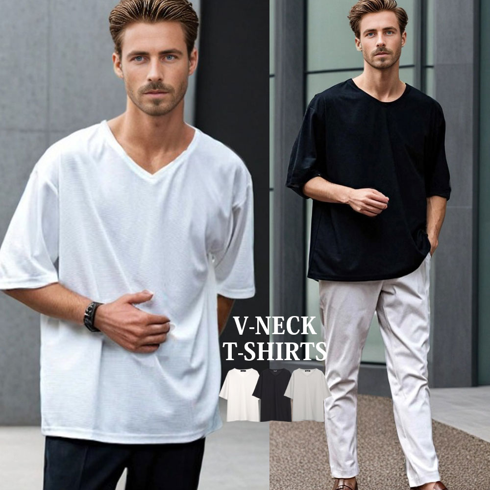 Rakuten - イケオジ ちょいワル おしゃれ 50代 メンズ ファッション Tシャツ 半袖 ブランド 半袖Tシャツ 浅Vネック トップス カットソー 無地 大人 白T 40代クール 中年男性 服 春 夏
