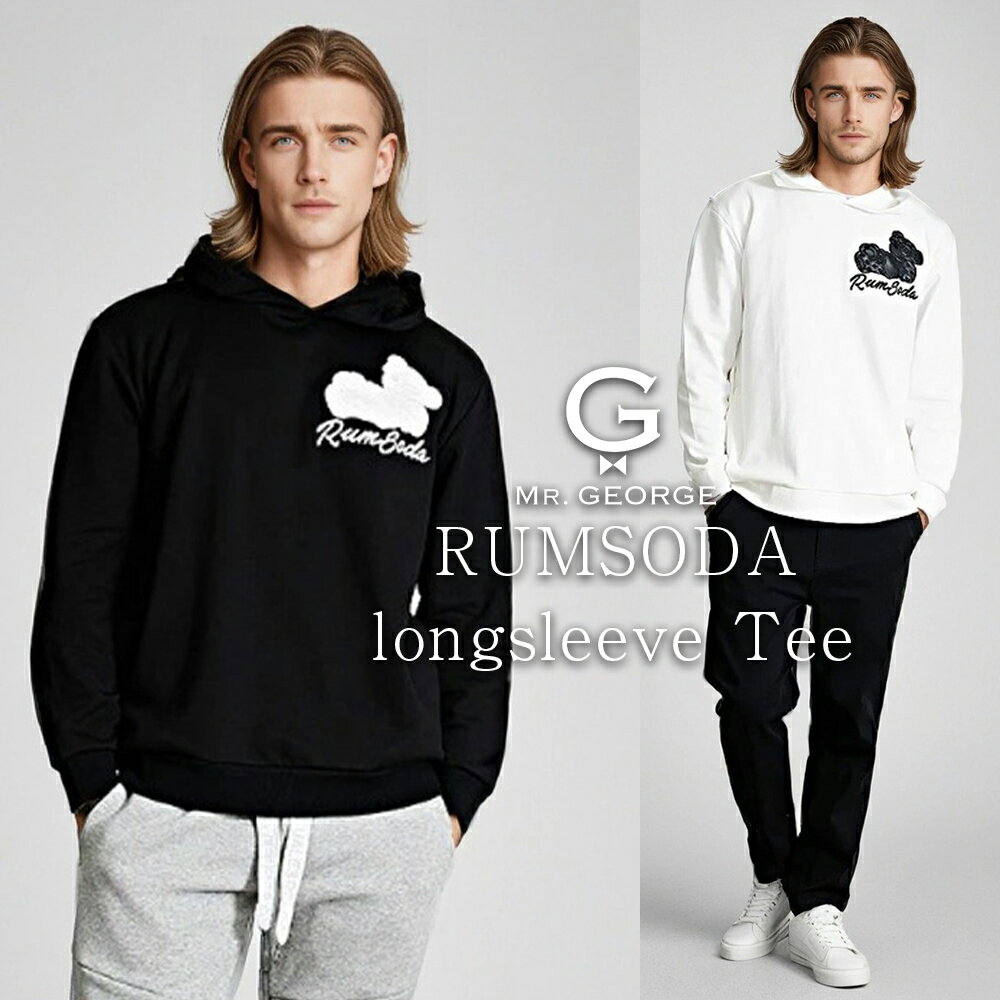 パーカー 40代 メンズ プルオーバー フーディー 大きいサイズ おしゃれ ブランド ベア 熊 クマ アップリケ 刺繍 RUMSODA ラムソーダ ブラック ホワイト 白 黒 M L XL LL 大人 ユニセックス 40代 50代 秋 冬 秋冬 秋 イケオジ ちょいワル