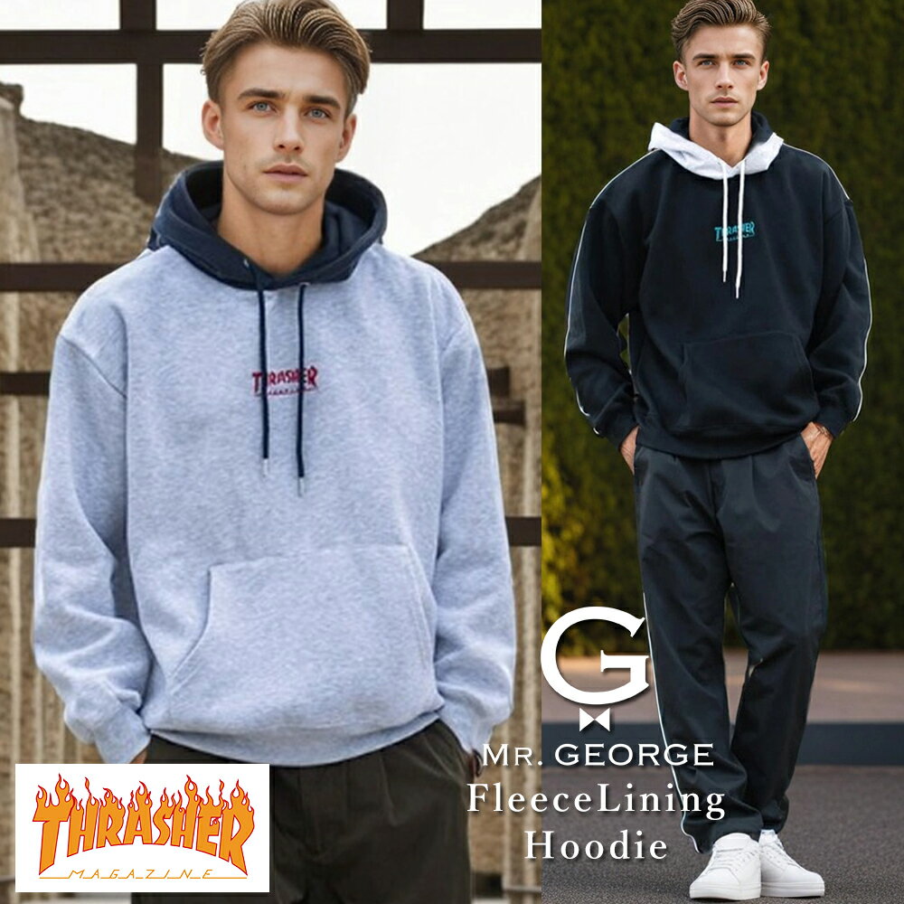 Rakuten - イケオジ THRASHER スラッシャー パーカー メンズ ブランド 裏起毛 暖かい プルオーバーパー ウェット ポケット ゆったり ロゴ 刺繍 ルームウェア 部屋着 秋冬 40代 50代