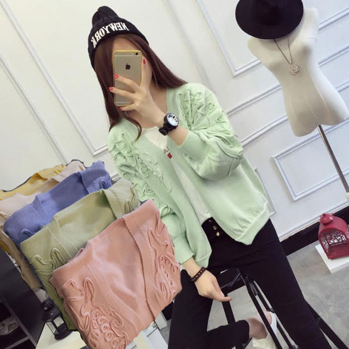 刺繍ニット マカロンカラー カーディガン★ Vネック レデイース トップス ニット アウター 大人カジュアル おしゃれ オーバーサイズ ざっくりニット フリーサイズ