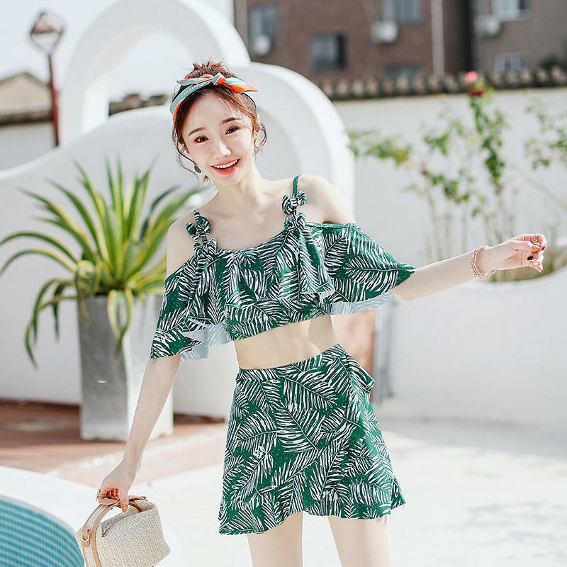 ビキニ 水着 レディース 体型カバー オトナ女子 女性用 葉柄 2点セット シンプル カジュアル おしゃれ オトナ 谷間メイク バスト 盛れる かわいい フリルスカート 大人 2色 夏 海 旅行 新婚旅行 温泉 海外 リゾート 母 娘 プレゼント 20代 30代 40代 M/L/XL