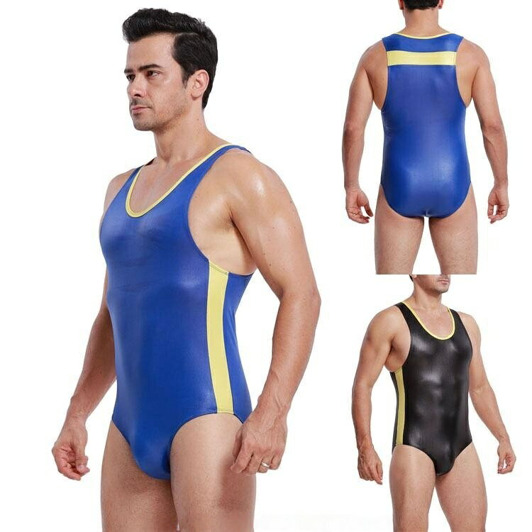 レスリング ウェア シングレット スーツ スポーツ トレーニング メンズ 体操 ストレッチ ブルー ブラック タイト