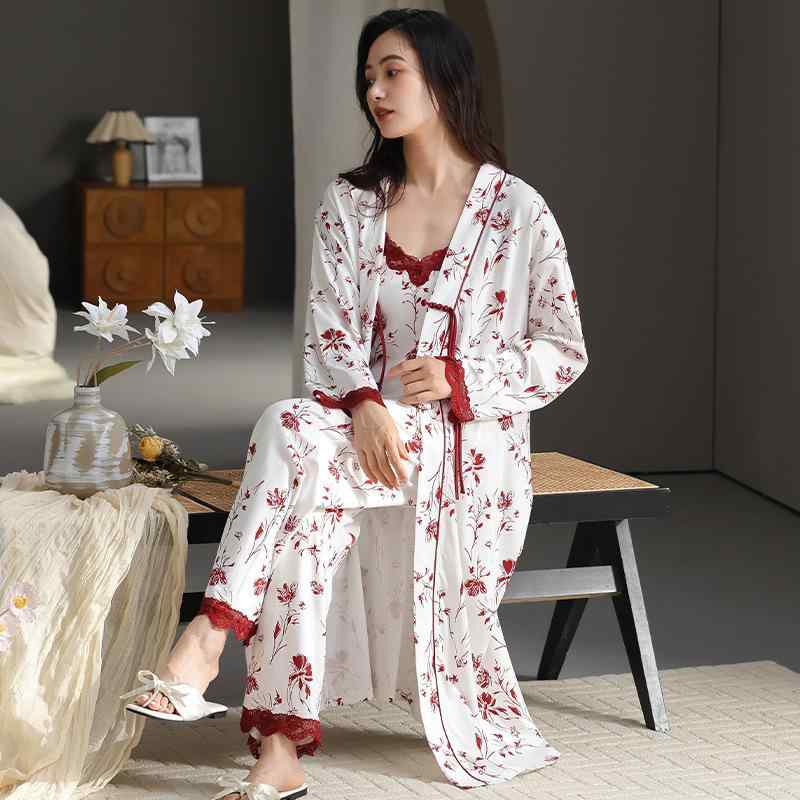 Rakuten - パジャマ レディース リヨセル テンセル コットン 接触冷感 吸汗速乾 薄手 通気性 Vネック 純欲スタイル セクシー キャミソール 長袖 ルームウェア 春夏 スリーピース ロングパンツ