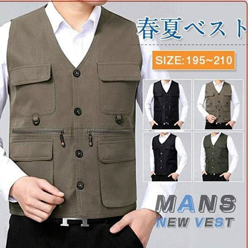 schikのベスト メンズ 多機能ポケット付きベスト 作業服用 父の日ギフトに最適 チョッキ フォーマル対応 トップス Vネック 収納力抜群 旅行 遠足 アウトドアベスト 前開き 春夏用｜アングル2