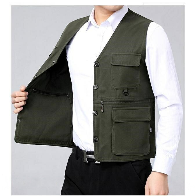 schikのベスト メンズ 多機能ポケット付きベスト 作業服用 父の日ギフトに最適 チョッキ フォーマル対応 トップス Vネック 収納力抜群 旅行 遠足 アウトドアベスト 前開き 春夏用｜アングル3