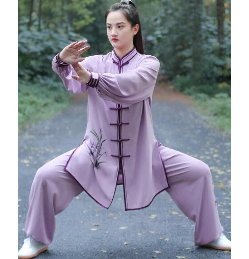 太極拳 ウェア 上下セット ゆったり 女性 動きやすい功夫 中華風 太極拳服 蘭花 花柄柔らかい 肌に優しい レディース 武術服 カンフー 大きいサイズ 練 功夫 武術 ウーシュー