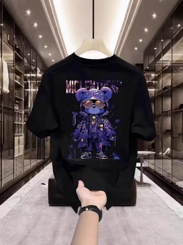 Rakuten - Tシャツ メンズ クマ プリント キャラクター イラスト コットン 綿100% 長繊維綿 ヘビーウェイト クルーネック 半袖 男女兼用 ユニセックス 夏物 普段使い カジュアル トレンド