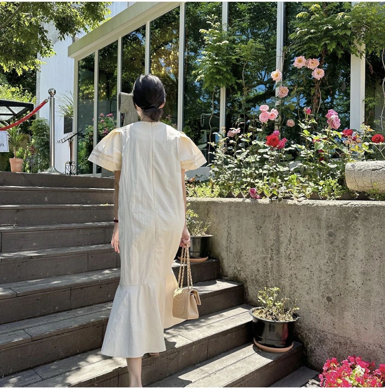 裾フリルワンピース ワンピース 半袖 春 夏 レディース パフスリーブ ロングワンピー マーメイド Vネック schik-10020885 schik サンプル画像2