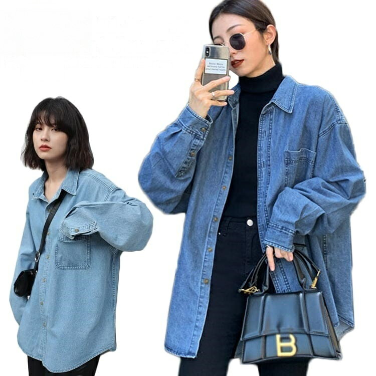 Rakuten - ロングシャツ 夏 冬 デニム レディース 秋 薄手 シャツワンピ チュニック ゆったり シャツワンピース 長袖 ロング ワンピース シャツ 40 体型カバー おしゃ 無地 シンプル 春