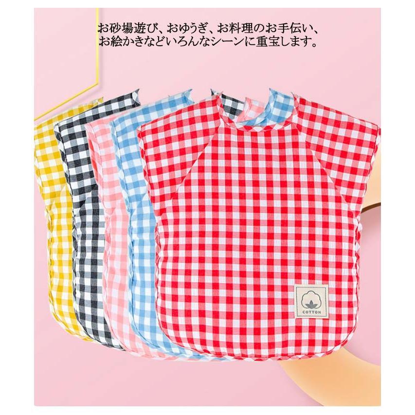 schikのお砂場着 スモック 子供 チェック柄 プレイウエア 袖なし 食事エプロン 女の子 男の子 汚れ防止 ギンガム 格子 ギンガム格子 綿 幼 小学校 撥水｜アングル2
