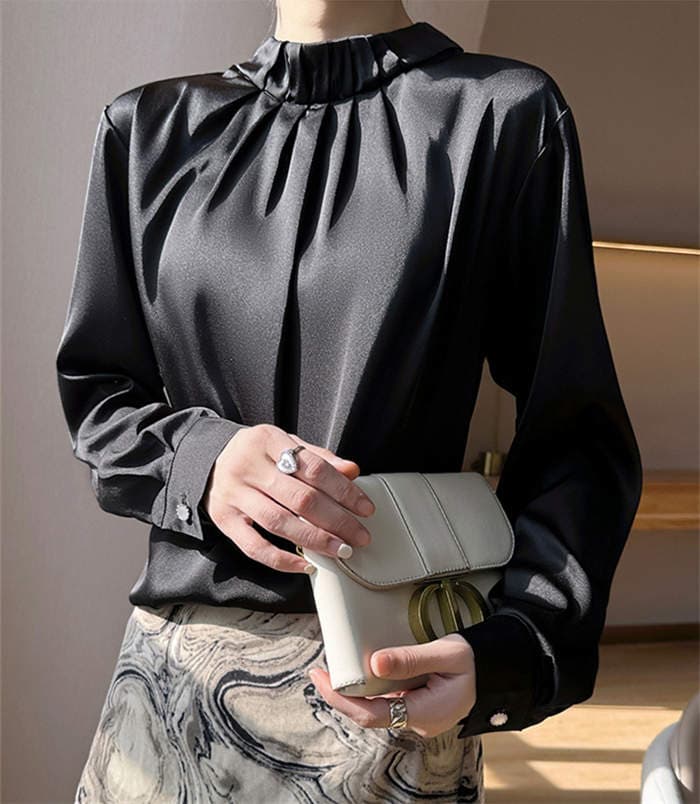 schikのブラウス フォーマル フリル シャツ ハイネック セレモニー 入学式 オフィス レディース トップス 白ブラウス 長袖 春秋 おしゃれ きれいめ 大人可愛い 通 通勤 お呼ばれ カジュアル｜アングル2