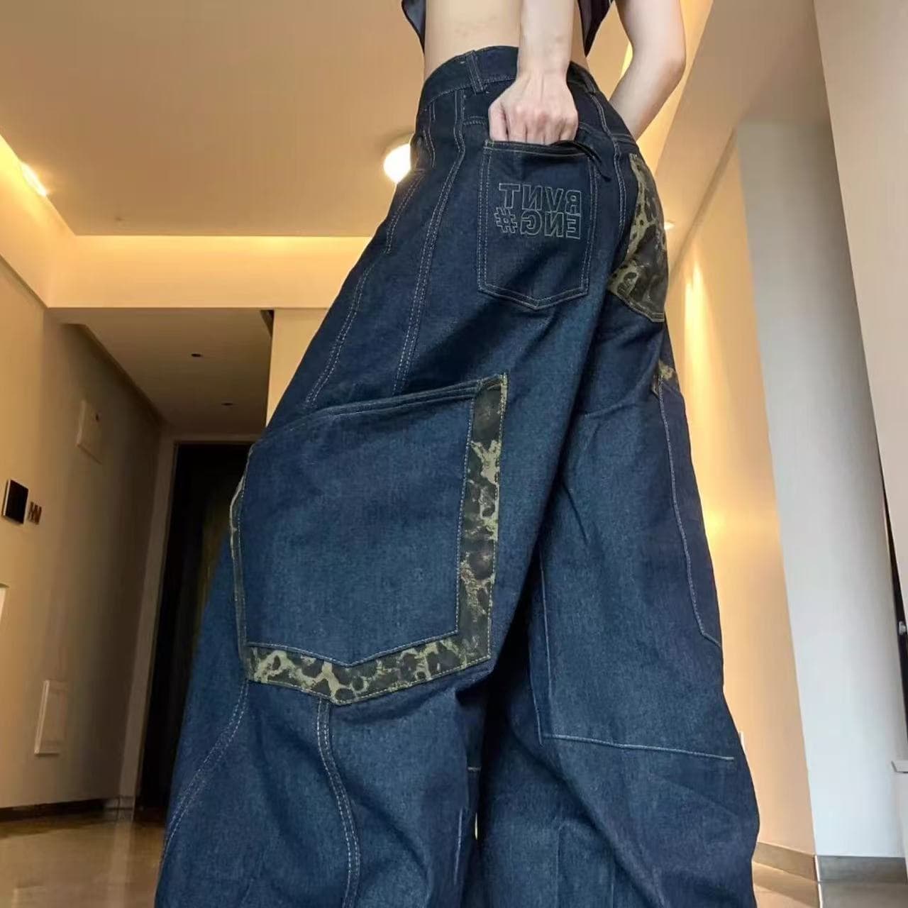Rakuten - デニムパンツ レディース 美脚 ヒョウ柄 ワイドパンツ ハイウエストパンツ レディースデニムパンツ ハイウエストデニムパンツ ロングパンツ ゆったり 可愛い ハイウエスト ボトムス