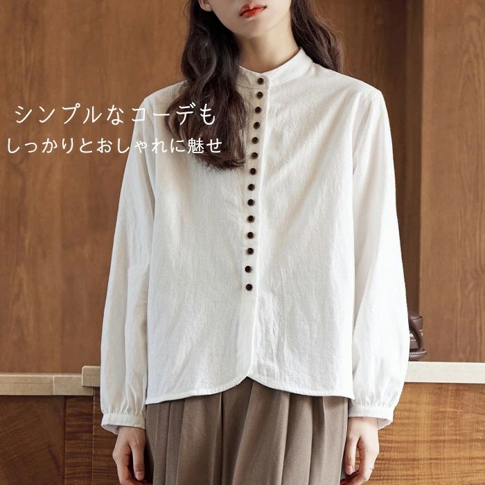 シャツ レディース 長袖 丸襟 お洒落 トップス シャツ ブラウス 続々登場 S M L