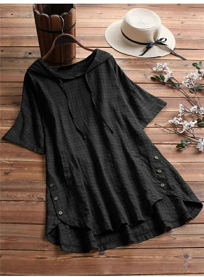schikのチュニック tシャツ パーカートップス プルオーバー Tシャツ シャツ ブラウス レディース フード付き 半袖 パーカー Aライン チェック ゆったり 通勤 オシャレ 大きいサイズ 体型カバー｜アングル2