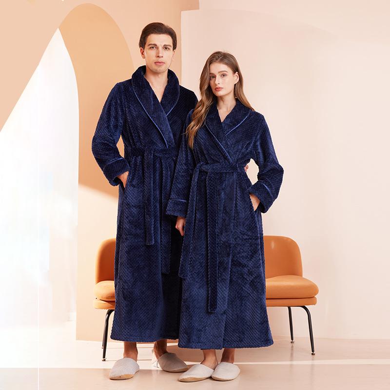 Rakuten - ガウン メンズ レディース 厚手 フランネル ウエストシェイプ ロング丈 保温 暖かい 秋冬 部屋着 ナイトウェア ふわふわ もこもこ バスローブ