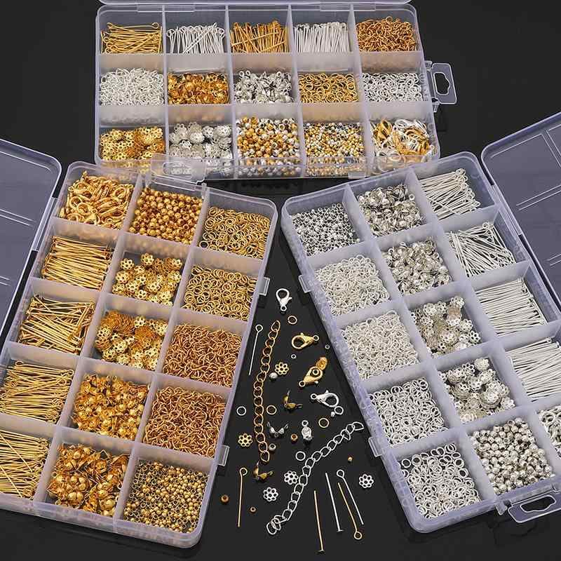 DIY アクセサリー パーツ セット 手芸 クラフト 生地 ビーズ ストーン 豊富な品揃え A:金/銀 約1260個1セット B:金色 約1260個1セット C:銀色 約1260個1セット
