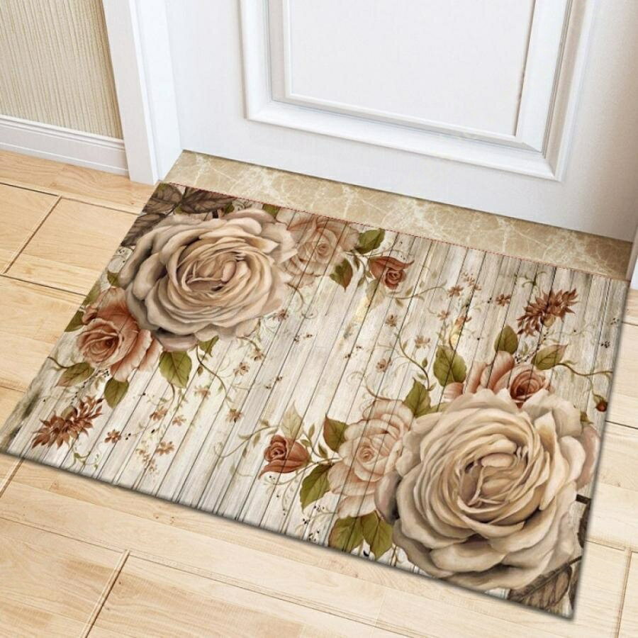 Rakuten - 新生活 エントランスマット 花柄 玄関マット 吸水マット 屋外 室内 洗える 大判 花模様 滑り止め付き 泥落とし 泥除け 砂落とし 業務用 家庭用 丸洗い 屋内 室外