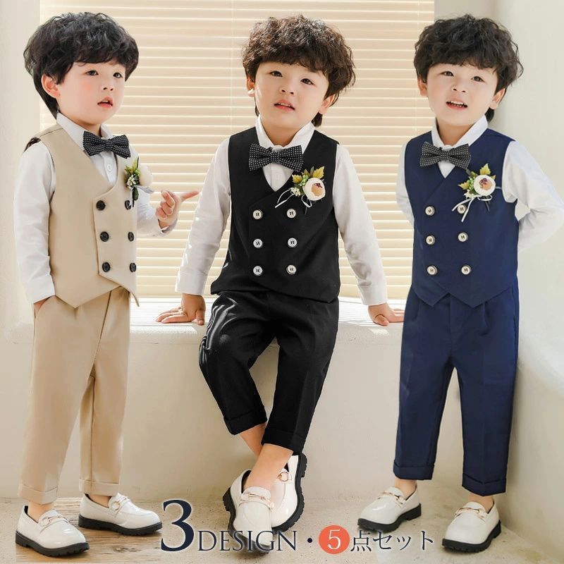Rakuten - 入学式 結婚式 男の子 男児 卒園式撮影 子供服 かっこいい スーツ フォーマル 春 お呼ばれ おしゃれ キッズ 5点セット こども 発表会 ジュニア 秋 ベビー服 セットアップ 長袖