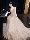 カラードレス二次会 花嫁 ロングドレス 撮影 ウェディングドレス 吊りスカート シンプル Aラインドレス 前撮り パーティードレス エレガント ふわふわスカート...