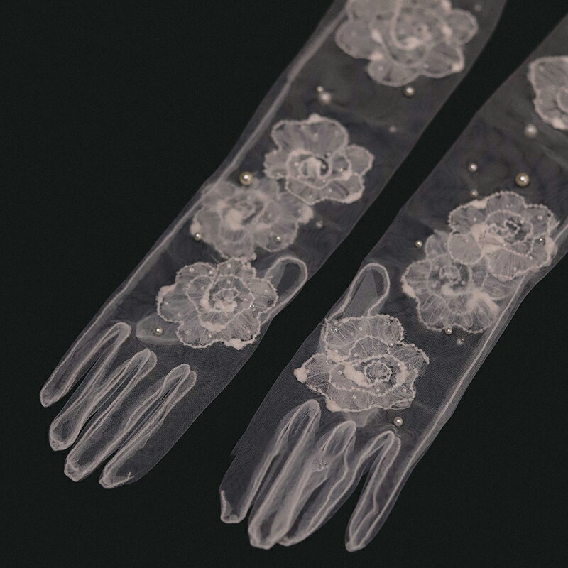【送料無料】ウェディンググローブ レース 透け感 柄プリント ロンググローブ ブライダル手袋 wedding gloves ドレスグローブ 指ありドレスグローブ ウェディング小物 パーティー 結婚式 ニ次会 披露宴 かわいい 花嫁 清楚 撮影道具