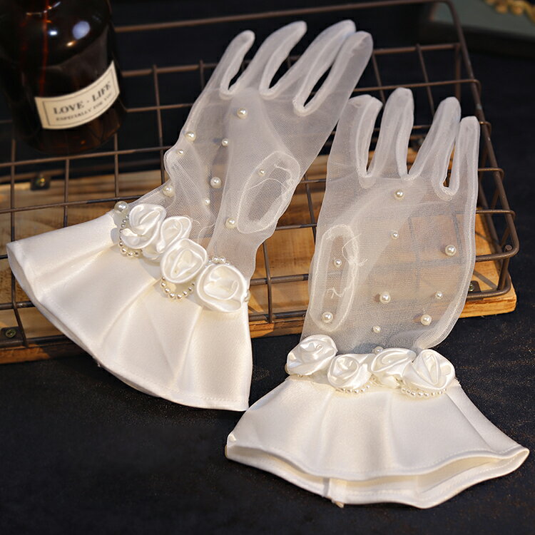 【送料無料】ウェディンググローブ ブライダル手袋 ドレスグローブ 花嫁 花 パール...