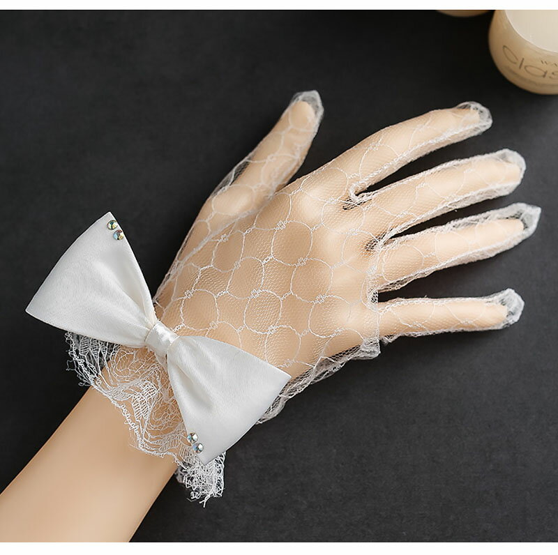 ウェディング グローブ レース ブライダル 手袋 花嫁 結婚式 二次会 前撮り 蝶結び ウエディングドレス 小物 ブライダル グローブ 挙式 結婚式 手袋 高級 優雅 撮影道具 写真を撮る 上品