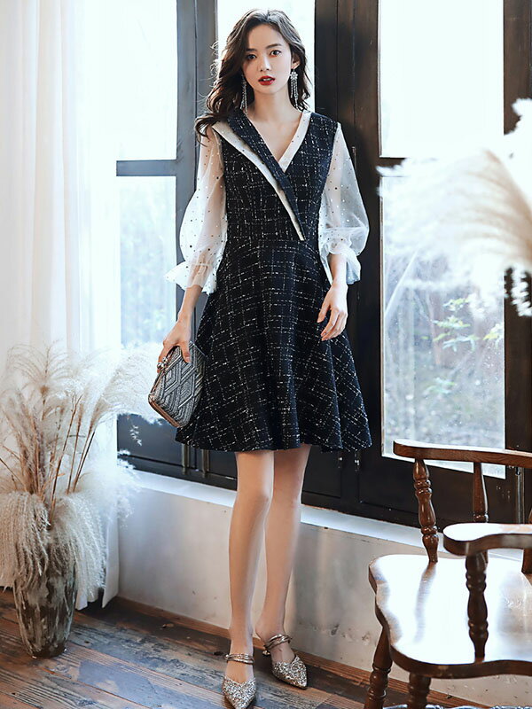 パーティードレス ミニドレス カラードレス 小きいサイズ 結婚式 ブライダル スタンドカラー 花嫁 ウェディングドレス 二次会 コンサート ミニドレス披露宴 発表会 演奏会(4)