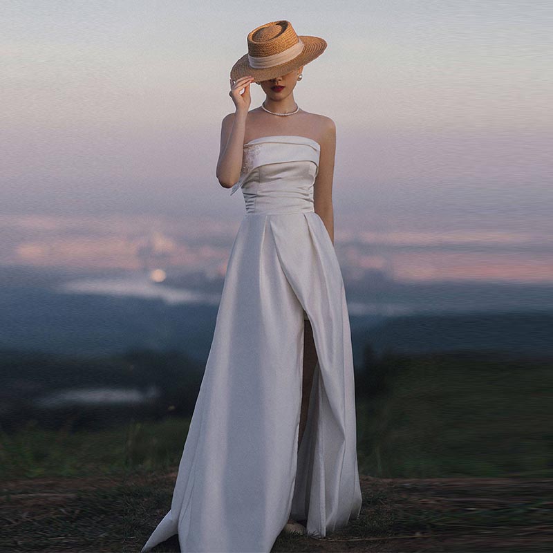 ウェディングドレス 海外挙式 花嫁 二次会 フォーマルドレス 結婚式 パーティードレス ノースリーブ ブライダル ロングドレス 前撮り シンプル ワンピース 撮影用 ウエディングドレス 着痩せ 復古 ピアノ 発表会 海外旅行 フォト リゾート ふわふわスカート オーダーメイド