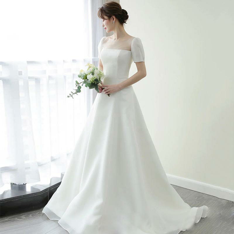 ウェディングドレス 海外挙式 花嫁 二次会 パーティードレス 半袖 可愛い 小きい wedding dress 結婚式 フォーマルドレス 演奏会 ブライダル ロングドレス シンプル ワンピース 前撮り 優雅 大きい 海外旅行 撮影用 着痩せ 披露宴 演奏会 発表会 オーダーメイド