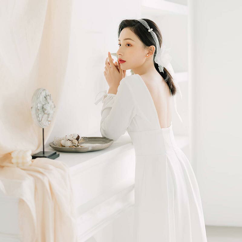 ウェディングドレス 海外挙式 花嫁 二次会 パーティードレス 小きい wedding dress 結婚式 フォーマルドレス Vカット 演奏会 ブライダル ロングドレス 長袖 シンプル ワンピース 前撮り 可愛い 優雅 大きい 海外旅行 撮影用 着痩せ 披露宴 演奏会 発表会 オーダーメイド