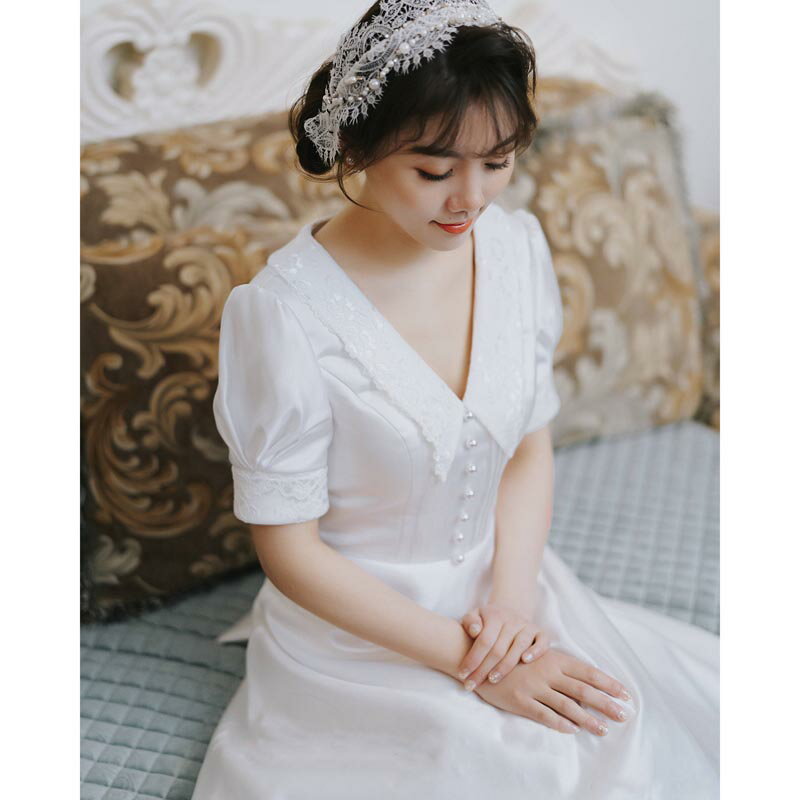 ウェディングドレス 海外挙式 花嫁 二次会 パーティードレス 小きい wedding dress 結婚式 シンプル フォーマルドレス Vカット 演奏会 ブライダル ロングドレス 半袖 ワンピース 前撮り 可愛い 優雅 大きい 海外旅行 撮影用 着痩せ 披露宴 演奏会 発表会 オーダーメイド