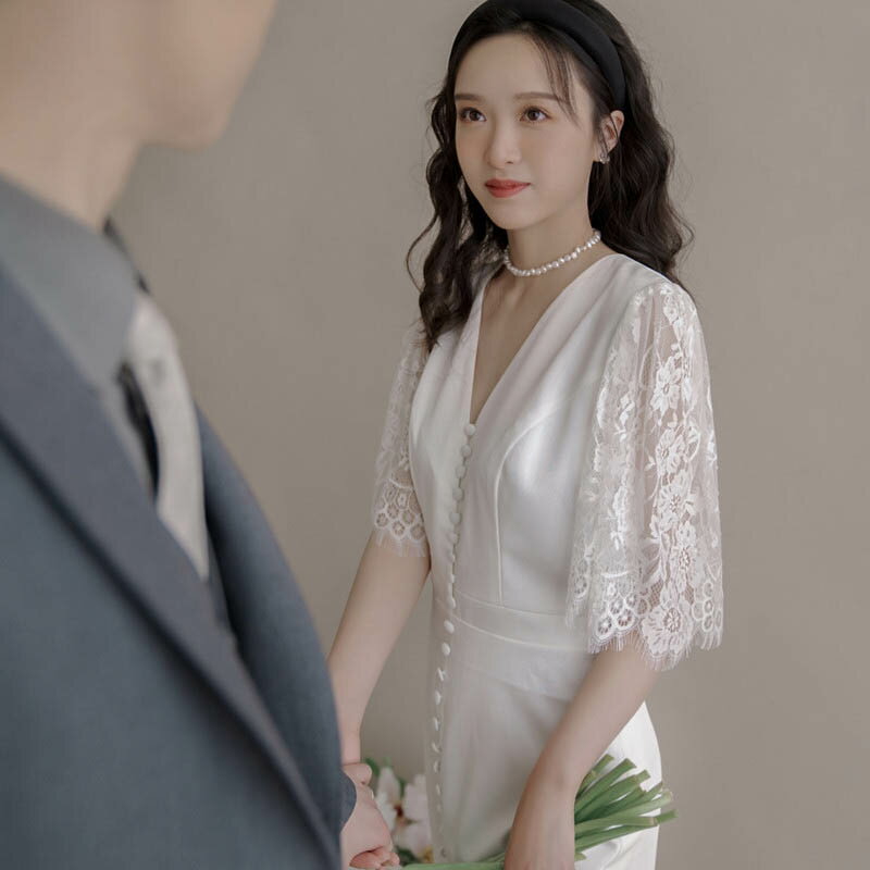 ウェディングドレス 結婚式 ロングドレス エレガント トレーンドレス 花嫁 二次会 パーティードレス 前撮り 披露宴 お呼ばれ 海外挙式ドレス レース 可愛い エレガント フォーマル ドレス ビーチフォト ハワイ 旅行 撮影 ハネムーンフォト wedding dress