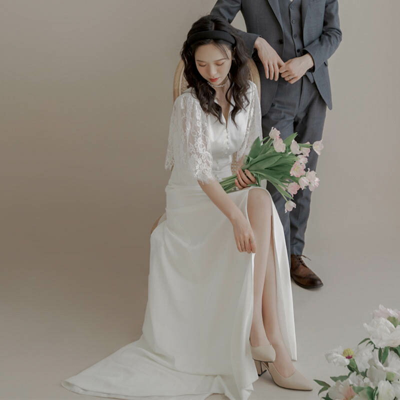 ウェディングドレス 結婚式 ロングドレス エレガント トレーンドレス 花嫁 二次会 パーティードレス 前撮り 披露宴 お呼ばれ 海外挙式ドレス レース 可愛い エレガント フォーマル ドレス ビーチフォト ハワイ 旅行 撮影 ハネムーンフォト wedding dress