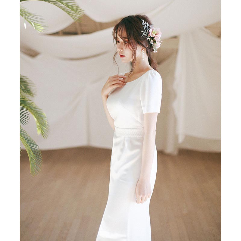 ウェディングドレス 海外挙式 花嫁 パーティードレス 小きい ブライダル ロングドレス 前撮り 二次会 シンプル ワンピース 無地 ピアノ 発表会 大人 上品 復古 後撮り 海外旅行 フォト リゾート ウエディングドレス 披露宴 結婚式 演奏会 発表会