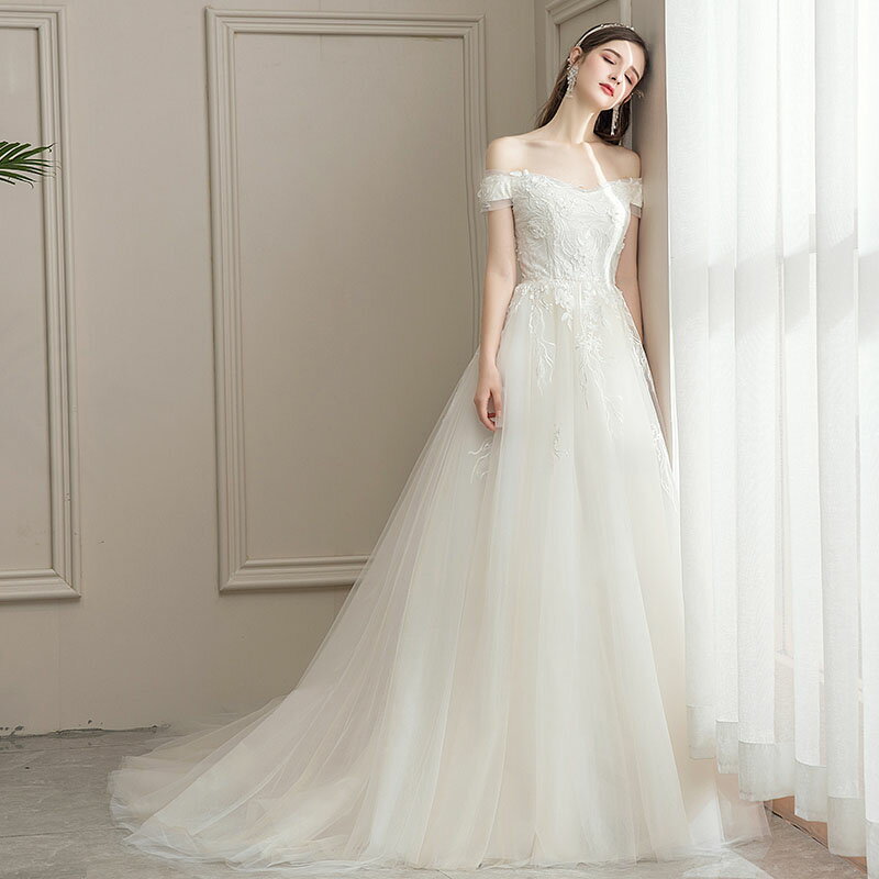 ウェディングドレス 花嫁 二次会 海外挙式 前撮り シンプル ワンピース 大人 上品 復古 後撮り 海外旅行 フォト オフショルダー ウエディングドレス ピアノ 発表会 披露宴 結婚式 演奏会 発表会 トレーン パーティードレス リゾート ブライダル ロングドレス