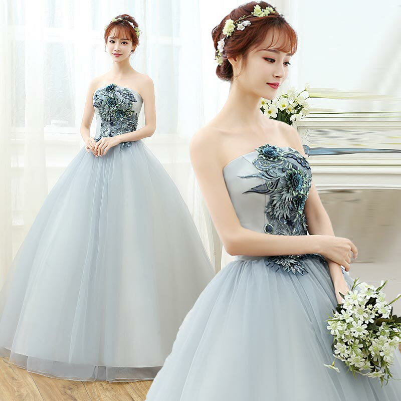 カラードレス ステージ 衣装 演奏会用ドレス パーティードレス 舞台衣装 ロングドレス グレー 二次会 花嫁 フォーマルドレス ウエディングドレス ピアノ発表会 プリンセスドレス ビスチェ 大人 刺繍 華やか 大きいサイズ コンクール 声楽 オペラ