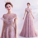 結婚式 ワンピース イブニングドレス フォーマルドレス ドレス ロング ウェディングドレス フォーマル 服 着痩せ ピンク ノースリーブ パーティードレス 大人...