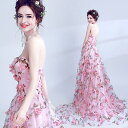 カラードレス 演奏会 ロングドレス ピンク パーティードレス ビスチェ 結婚式 花嫁 フォーマルドレス イブニングドレス 発表会 二次会ドレス 編み上げ 刺繍 ...