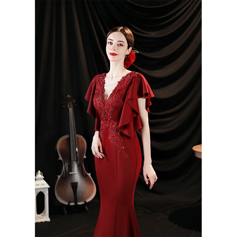 カラードレス 袖あり 半袖 ファスナー ステージ 衣装 刺繍 撮影 花嫁 結婚式 パーティードレス 二次会 フォーマルドレス 海外挙式 披露宴 サテン 前撮りドレス 演奏会用 wedding dress マーメイドドレス ビーチフォト ロングドレス オーダーメイドも可能