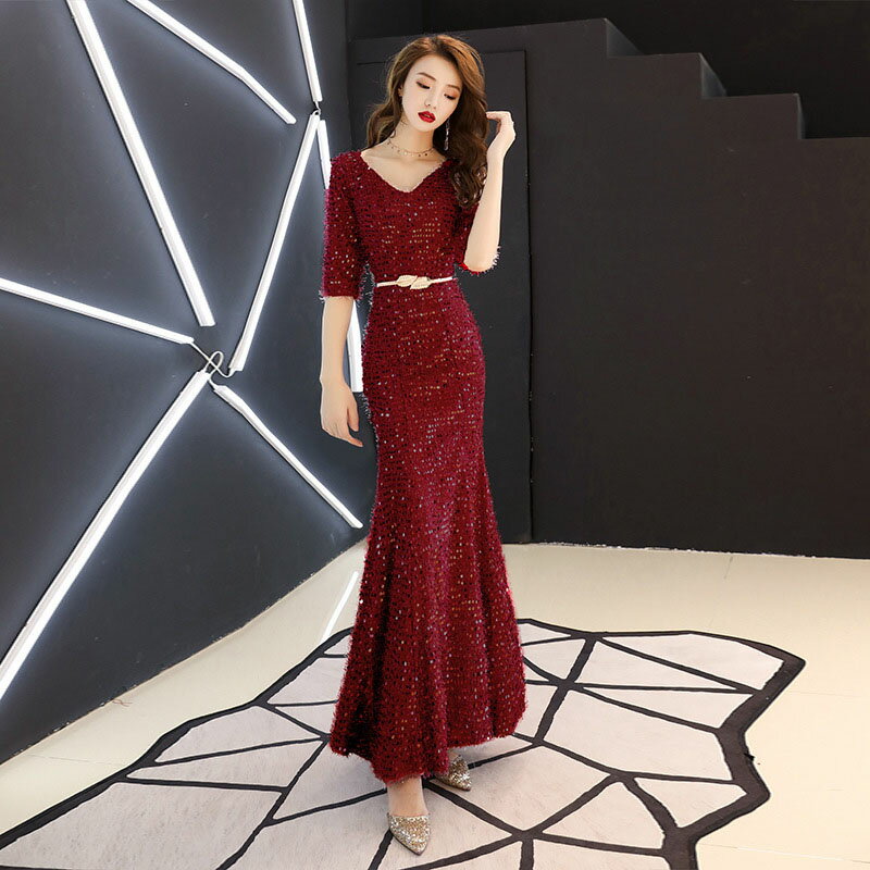 乐天商城 - ロングドレス 演奏会 五分袖 パーティードレス 袖あり マーメイドラインドレス カラードレス イブニングドレス 花嫁 結婚式 カクテルドレス 二次会 フォーマルドレス お呼ばれ ワンピース コンサート エンパイア 発表会 披露宴 大きいサイズ