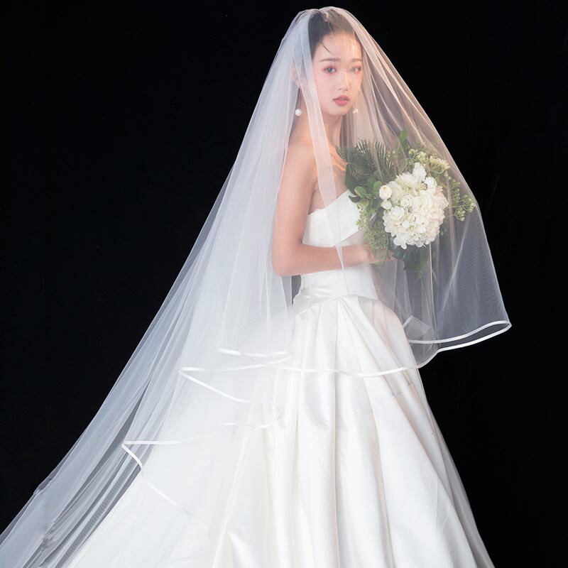 高級感 ロングベール 4m ベールダウン マリアーベール 美しいお嫁さん 結婚式 ウエディングベール ビンテージ シンプル 純白 ピュアー 幻い