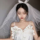 夏の海 蝶結び 二重ベール ベールアップ 可愛い フワフワ シンプル プリンセス パール付き ひらひら 結婚式 ウエディングベール パーティー 挙式 海外撮影 旅行撮影